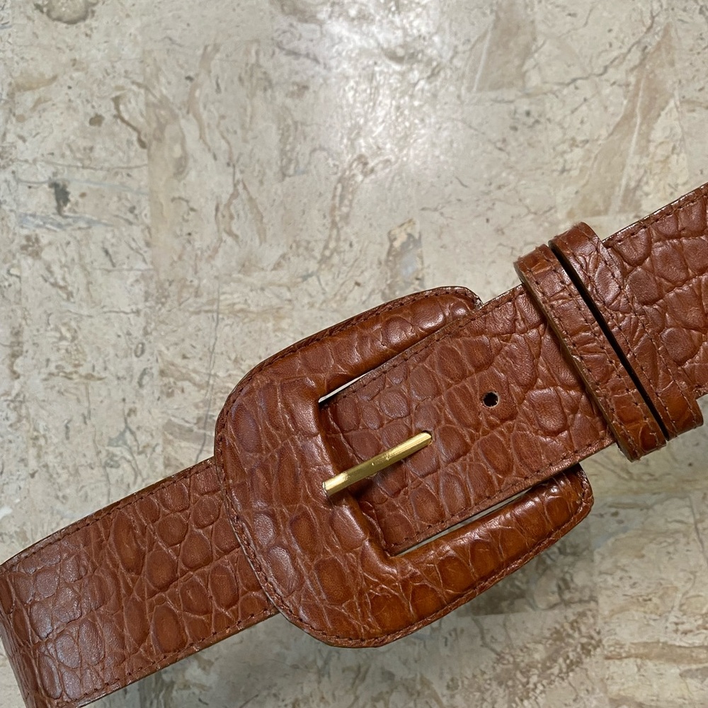 Vintage Classiques for Nordstrom Brown Genuine Leather Croc Embossed Belt 20079